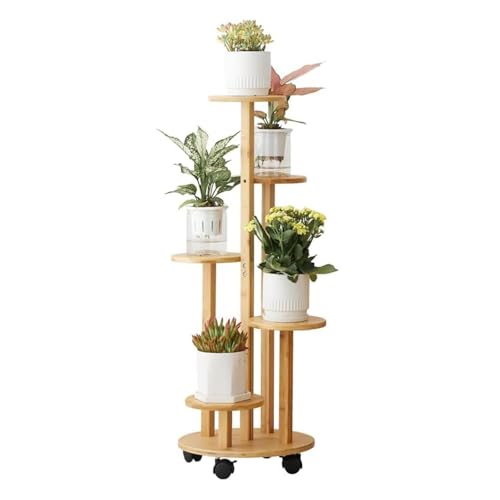 ディスクフラワースタンド キャスター付き、5層収納トレイ 、植物棚室内 木製 ガーデンラック はなだい 屋内 プランタースタンド 観葉植物 リビングルームバルコ...