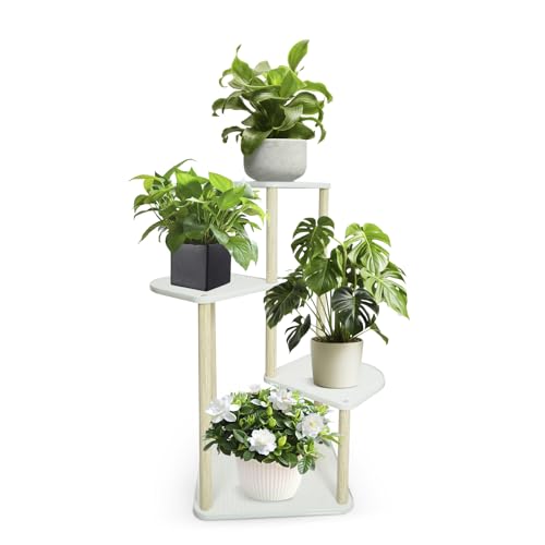 GIBLEA フラワースタンド 室内 4段 花台 観葉植物 台 木製 盆栽棚 プランタースタンド おしゃれ 階段状 簡単な組み立て
