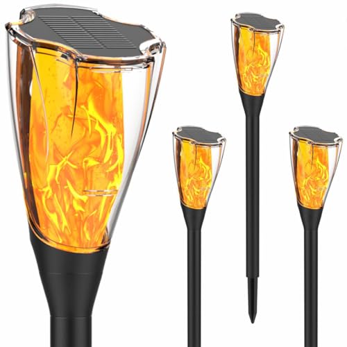 LITNOFAY ソーラーライト 屋外 防水 ガーデントーチ 温かいゆらぎ炎ソーラーライト 松明デザイン 単結晶 ソーラーパネル 間接照明(4本セット入り)