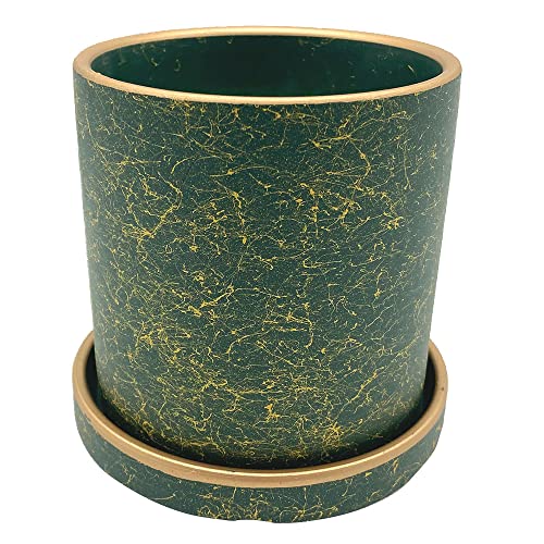 TKY 植木鉢 陶器鉢 鉢植え プランター プラントポット 4号鉢 観葉植物 多肉植物 受け皿 11cm (グリーン)