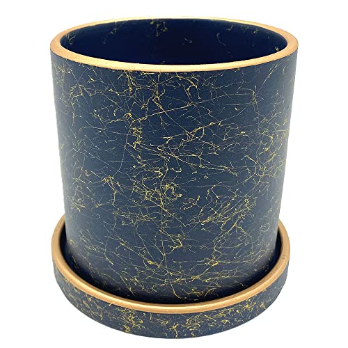 TKY 植木鉢 陶器鉢 鉢植え プランター プラントポット 4号鉢 観葉植物 多肉植物 受け皿 11cm (ネイビー)