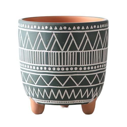 AZNABLE 植木鉢 おしゃれ 陶器 プランター 底穴 赤い陶 陶土 素焼き調 レトロな植木鉢 (グリーン, 直径12×高さ12cm)