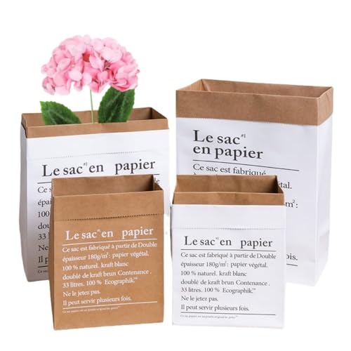 プランターカバー 鉢カバー クラフト紙 4個セット 異なるサイズ 植木鉢カバー 観葉植物 北欧 インテリア ガゼットバッグ 紙袋 再利用可能