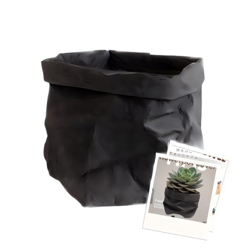 HAPPY SUGAR 鉢 カバー プランター 植木鉢 観葉植物 洗えるクラフト紙袋 インテリア 防水 折りたたみ (ブラック, 10x10x20)