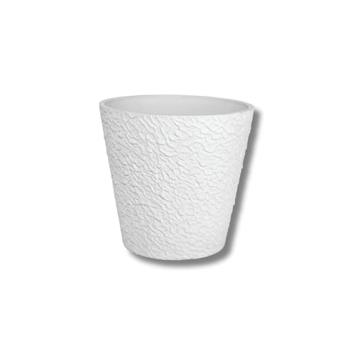 GreenShip 植木鉢 観葉植物鉢 鉢カバー 植え替え不要 7号 ホワイトストーン 樹脂プラスチ&ストーン 排水穴無 浮彫シリーズ