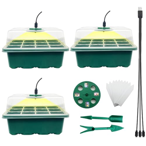 育苗ポット植物育成ライト付き 育苗トレイ 育苗箱 12穴 3個セット 種子トレイ 発芽?育苗セット 種まき..