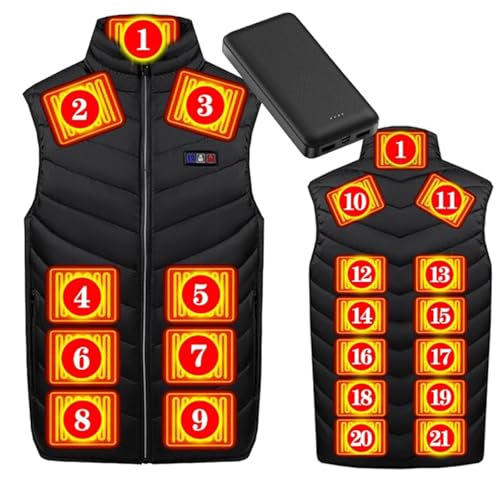 [Vasarhely] M-6XL 電熱ベスト ヒーター 15つヒーター 3段階温度調整 大きいサイズ 加熱 電熱ジャケット USB式給電 ヒート ハイネック 防寒 作業着 メンズ レディース(L バッテリー付き)