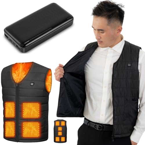 [Furnibear] 【大きな発熱面積】電熱ベストヒートベスト 20000mahバッテリー付 日本製ヒーター ヒーターベスト3段階調温 温熱 防寒大きいサイズ (JP, アルファベット, 2XL, Vネック-10箇所発熱)