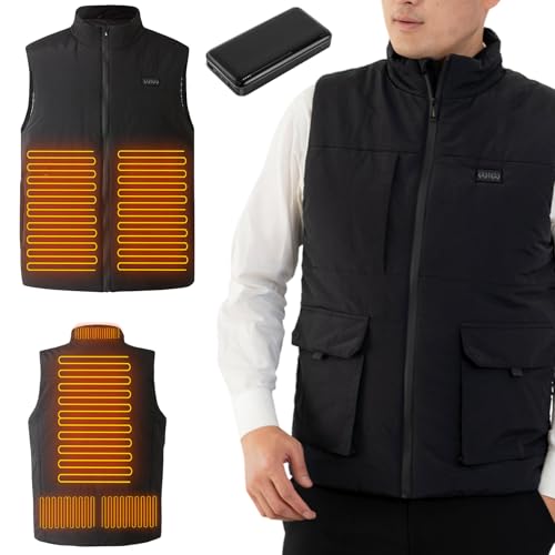 [Furnibear] 【大きな発熱面積】電熱ベストヒートベスト 20000mahバッテリー付 日本製ヒーター ヒーターベスト3段階調温 温熱 防寒大きいサイズ (JP, アルファベット, L, クルーネック-大きな発熱