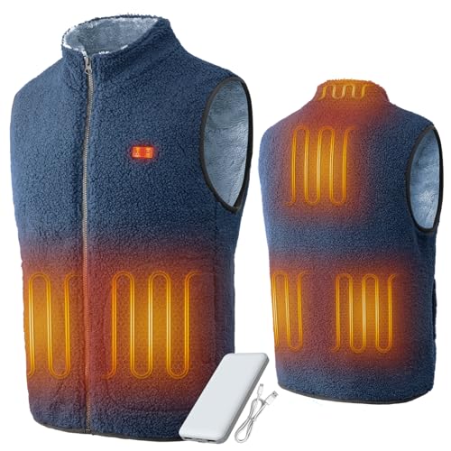 [LABEWVI] ボアフリースヒーターベスト 電熱ベスト USB給電 10,000mAhバッテリー付属 3段階温度調整 最大7時間使用 洗濯可 通勤/釣り/キャンプ/アウトドアに最適
