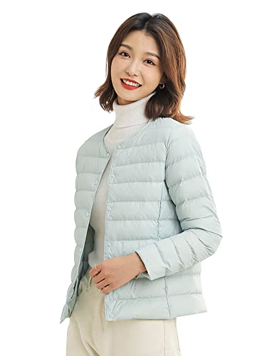 WOFOCSY ノーカラー ダウンジャケット レディース ウルトラライト インナーダウン ライトダウン 暖かい 防寒 クルーネックはVネックに変形可能 SY137 (JP, アルファベット, 2XL, グリーン)