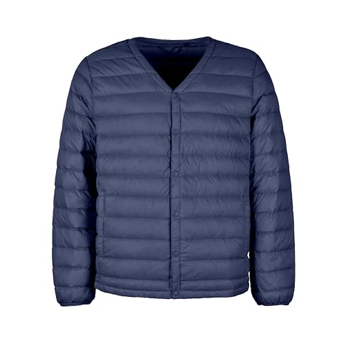 [netease gensen] ダウンジャケット メンズ 軽量 Vネック ウルトラライトダウン ダウンコート アウトドア 防寒 暖かい 登山 春秋冬 アウター (ネイビー 2XL)