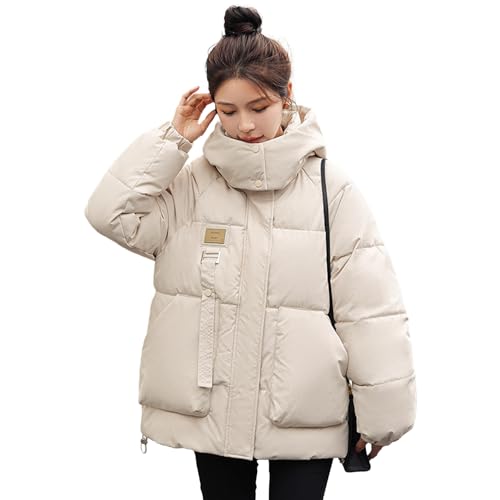 [Kayiyasu] ダウンジャケット レディース ダウンコート ショート丈 フード付き 中綿 アウター 防寒着 ゆったり 秋冬 体型カバー 暖かい 厚手 カジュアル 通勤 通学(M ベージュ)