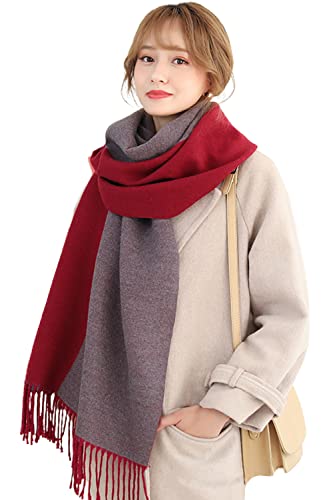 [Hoomoi] マフラー レディース 人気 カシミヤタッチ ストール 大判 マフラー ファッション 冬 厚手 両面 使える ギフトボックス付き 無地 学生 誕生日プレゼント フリンジ生地 襟巻き 秋冬定番