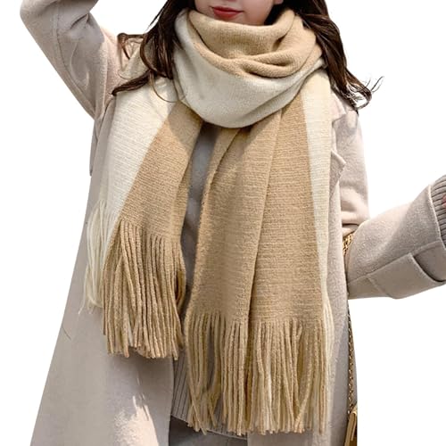 [Adcey] マフラー レディース ストール 大判 厚手 大判ストール 大判マフラー 防寒 暖かい ふわふわ 柔らかい 可愛い ストライプ 肩掛け フリンジ付き おしゃれ 誕生日 プレゼント 女性 女子