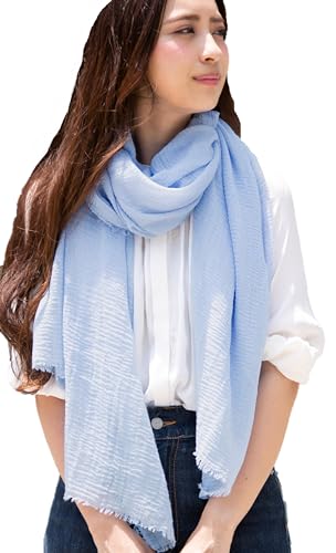 [Harewith] スカーフ ストール 【 秋 冬 】 レディース マフラー 薄手 大判 UVカット 紫外線対策 日焼け防止 【日本ブランド】 綿 冷房 冷感 母の日 (スカイブルー