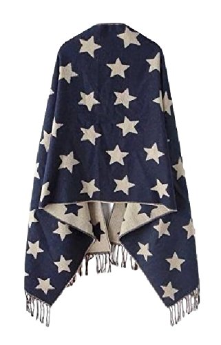 [サラローズ] 大判 ストール マフラー ショール 厚手 レディース ロング スカーフ ケープ 防寒 暖か 星 柄 リバーシブル 紺 ネイビー ホワイト ふわふわ ひざ掛け 肩掛け 秋 冬