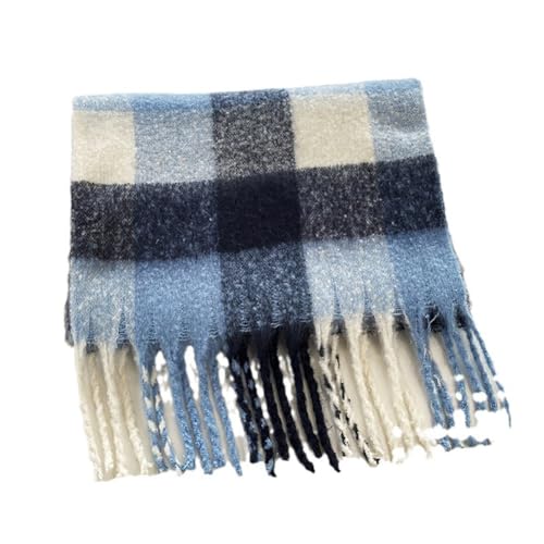 [D.IIZOO] マフラー ペア ふわふわ チェック 洗える 秋冬 保温 大判ストール 揃い カップル カジュアル 通勤 通学 おでかけ 男女兼用 (ブルー)