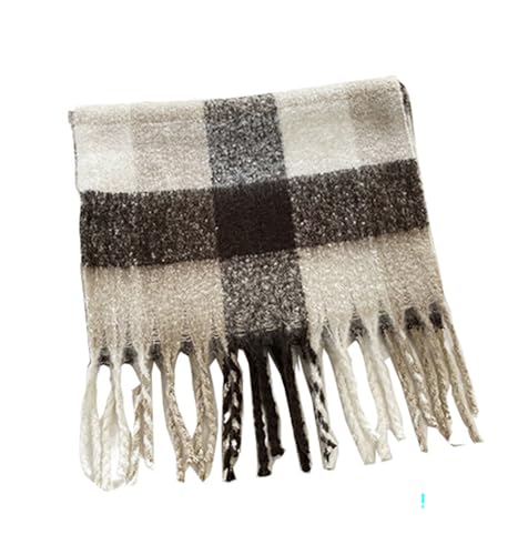 [D.IIZOO] マフラー ペア ふわふわ チェック 洗える 秋冬 保温 大判ストール 揃い カップル カジュアル 通勤 通学 おでかけ 男女兼用 (カーキ)