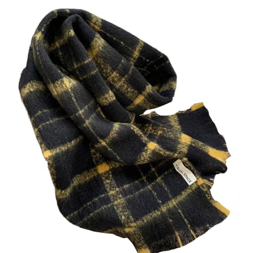 [D.IIZOO] マフラー チェック柄 カップル ストール ペア ふわふわ 厚手 防寒 柔らか カジュアル あったか 韓国風 彼女 彼氏 ギフト (ブラック)