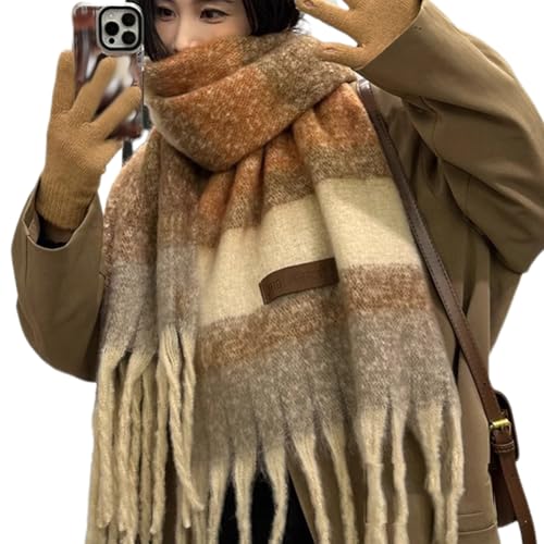 [D.IIZOO] マフラー レディース メンズ ボリュームストール 大判ストール お揃い ふわふわ 厚手 彼女 彼氏 記念日 バレンタインデー 秋冬定番 (ベージュ)