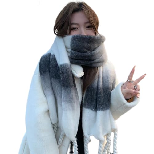 [D.IIZOO] ペアマフラー ふわふわ フリンジ 大判 ストール 肩掛け 防寒 肌触り良い あったか起毛 暖かい 通勤 通学 男女兼用 約210*45cm (ホワイト)