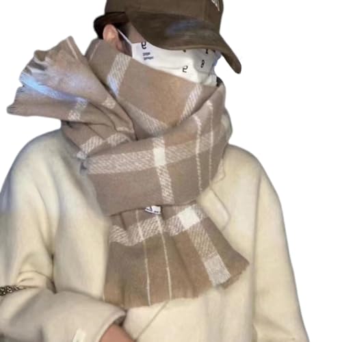 [D.IIZOO] マフラー チェック柄 カップル ストール ペア ふわふわ 厚手 防寒 柔らか カジュアル あったか 韓国風 彼女 彼氏 ギフト (カーキ)