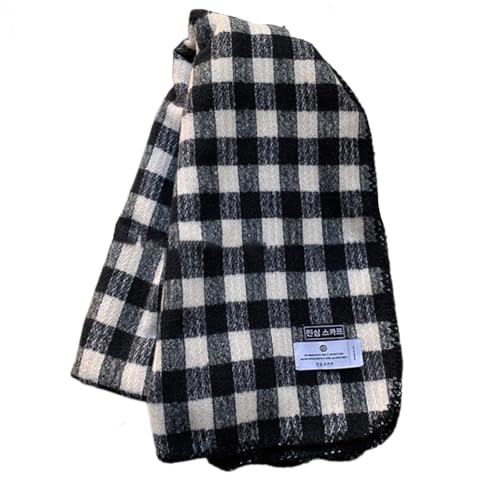 [D.IIZOO] チェック柄 ペアマフラー ストール 大判 ギフト 定番 肌触り良い 秋冬 厚手 ふわふわ 通勤 通学 おしゃれ 両面 (ブラック)