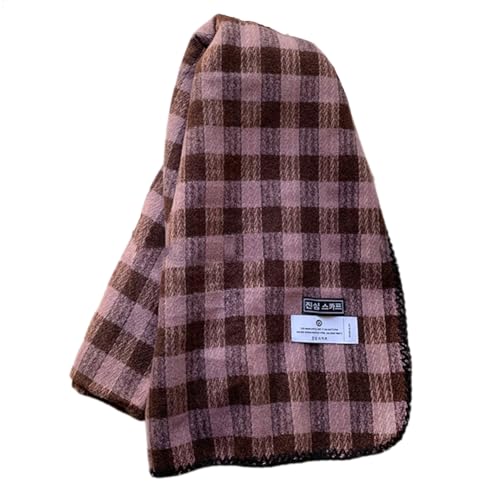 [D.IIZOO] チェック柄 ペアマフラー ストール 大判 ギフト 定番 肌触り良い 秋冬 厚手 ふわふわ 通勤 通学 おしゃれ 両面 (ピンク)