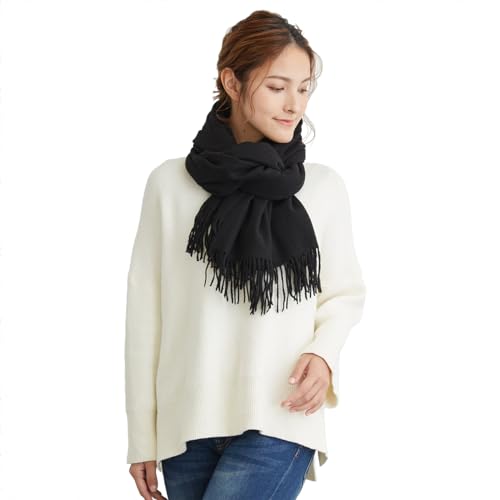 [mujina] ストール 大判 厚手 マフラー カシミヤタッチ 結婚式 秋冬 柔らかい ポンチョ ひざ掛け 膝掛け 大きいサイズ 結婚式ストール プレゼント ギフト ブラック