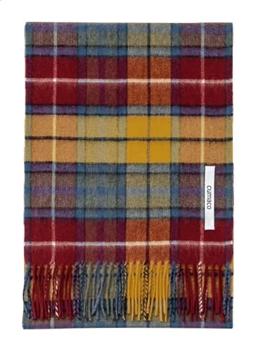 [cumaco] 12.マルチレッド カシミヤ 100% マフラー チェック チェック柄 レディース メンズ ユニ 大判 厚手 ストール ブランド ギフト プレゼント 黄色 赤 青 C-B0011B-3079