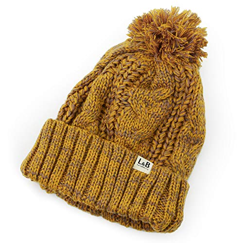 [Lulu&berry] レディース メンズ ニット帽 ボンボン付き タグ付き マスタード×チョコ