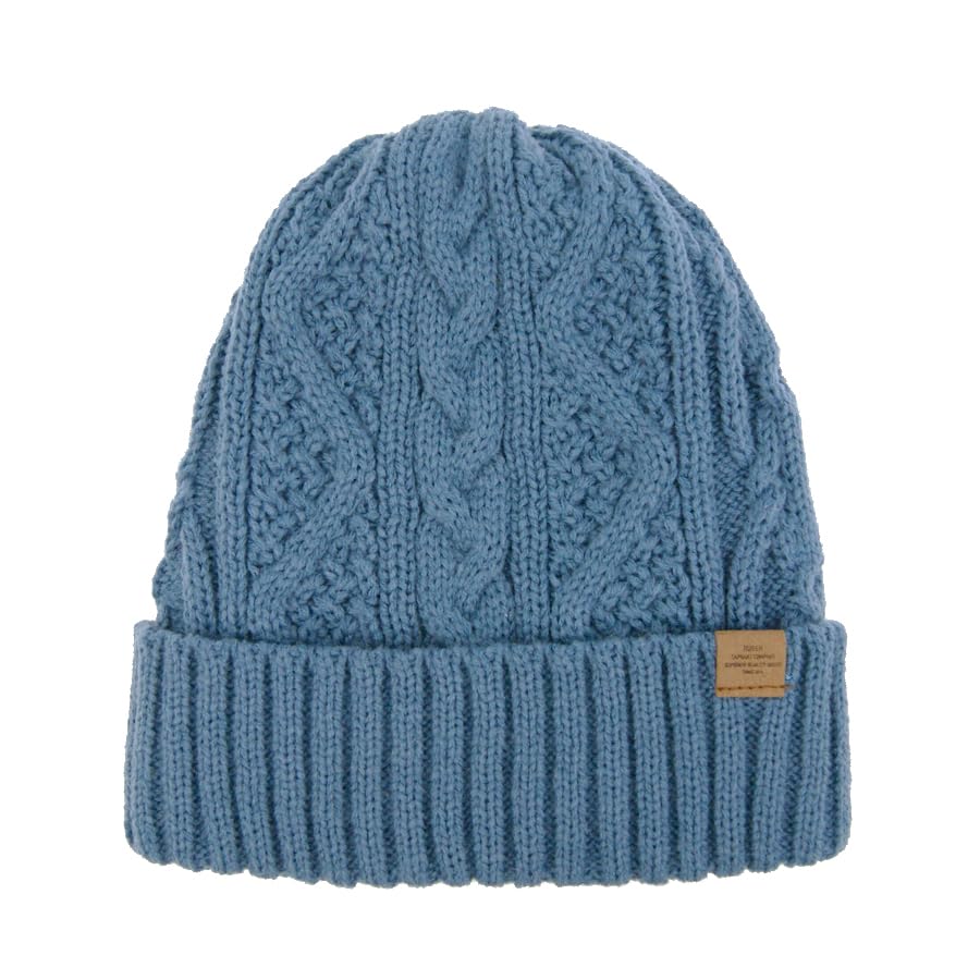 [polcadot] ケーブル編み 裏ボア ニット帽 (JP, アルファベット, M, L, ブルー)