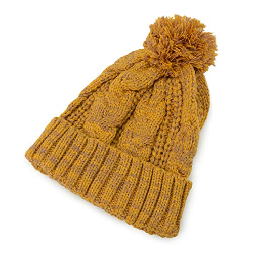 [Lulu&berry] レディース メンズ ニット帽 くさり編み ボンボン付き ニットキャップ マスタード×チョコ