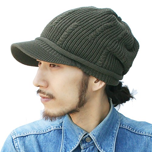 [ピースクロージング] コットンニットキャスケット ケーブル KS ツバ付き サマーニット帽子 キャップ UVカット ニット帽 ツバ サマー コットン 無地 シンプル 夏用 メンズ レディース (カーキ