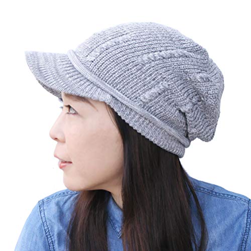 [ピースクロージング] コットンニットキャスケット ケーブル KS ツバ付き サマーニット帽子 キャップ UVカット ニット帽 ツバ サマー コットン 無地 シンプル 夏用 メンズ レディース (グレー