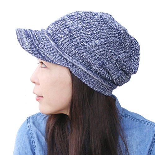 [ピースクロージング] コットンニットキャスケット ケーブル KS ツバ付き サマーニット帽子 キャップ UVカット ニット帽 ツバ サマー コットン 無地 シンプル 夏用 メンズ レディース (ネイビ