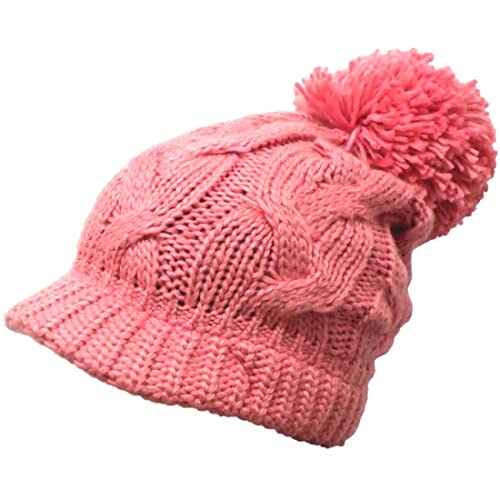 ハッピーハット BIGポンポン付キャスケット ケーブル編みニット knit-1441-03 ピンク