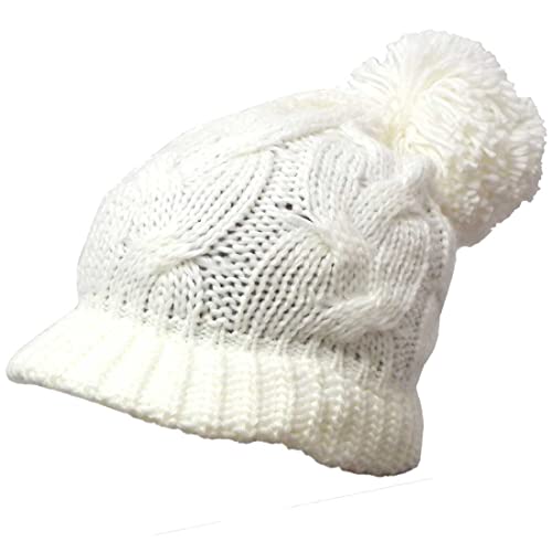 ハッピーハット BIGポンポン付キャスケット ケーブル編みニット knit-1441-01 ホワイト