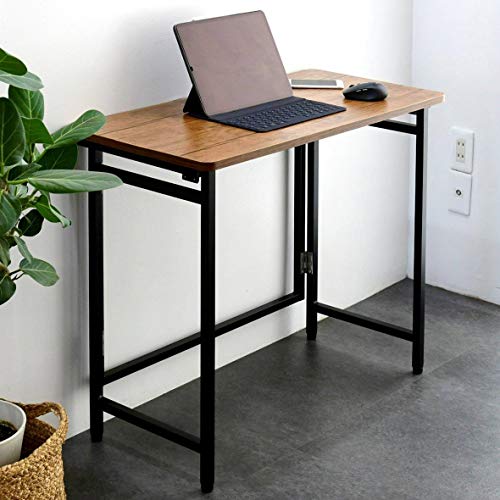 山善(YAMAZEN) 折りたたみデスク 幅80×奥行40×高さ70cm コンパクト 傷・汚れ・水分・熱に強い天板(メラミン加工） 机 折り畳み パソコンデスク 角が丸い アジャスター付き 完成品 アンティーク