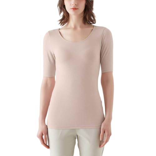 [グンゼ] 半袖インナー ファイヤーアセドロン 薄手 吸湿発熱 冬の汗冷え防止 あったかインナー MH2048P レディース ベージュ L