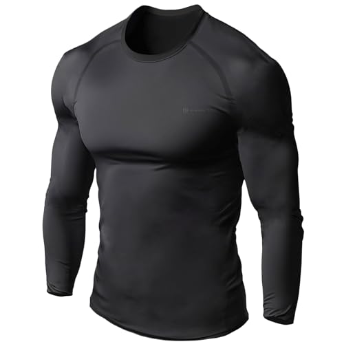 [IWAMA HOSEI] 岩間縫製 コンプレッションウェア 長袖Tシャツ メンズ 冬用 裏起毛 保温 スポーツインナー アンダーシャツ ランニング スポーツ 黒 冬 [軽量保温 吸湿速乾 伸縮性 ストレッチ ］ (X