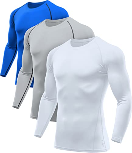 [ATHLIO] コンプレッションウェア メンズ 冬 ラウンドネック 防寒 スポーツシャツ 3枚 [多用途・伸縮性・保温] コンプレッションインナー サッカーインナー パワーストレッチ アンダーウェア