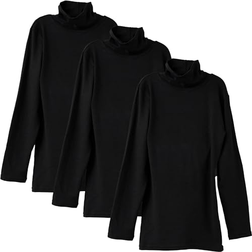 [白鷺ニット] HEAT&STRETCH 吸湿発熱 あったかインナー 秋冬 冬物 長袖 ハイネック インナーシャツ レディース P5842X-RT (L, ブラック3枚)