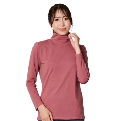 [ベイシア] インナーシャツ WARMMOIST +COTTON 長袖 ハイネック 肌着 発熱コットン 吸湿発熱 ストレッチ 抗菌防臭 綿95% レディース M ピンク