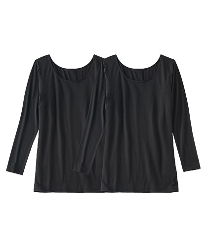 [ニッセン] インナーシャツ レディース 暑がりさんの冬インナー 襟ぐり広め長袖インナー2枚組（吸湿発熱・吸汗速乾・UVカット） ウォームコアAIR 黒2枚(新タイプ) 3L