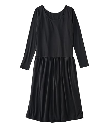 [ニッセン] インナーシャツ 暑がりさんの冬インナー 襟ぐり広め長袖スリップ（吸湿発熱・吸汗速乾・UVカット） ウォームコアAIR 黒(新タイプ) L