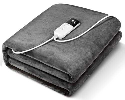 AooDen 電気毛布 敷き 洗える 160×80cm 無段階温度調節 1-12時間タイマー 電気敷き毛布 シングル 厚手生地 毛玉なし 省エネ 丸洗い可 ダニ退治 防寒対策 暖房器具 PSE認証済み (グレー)
