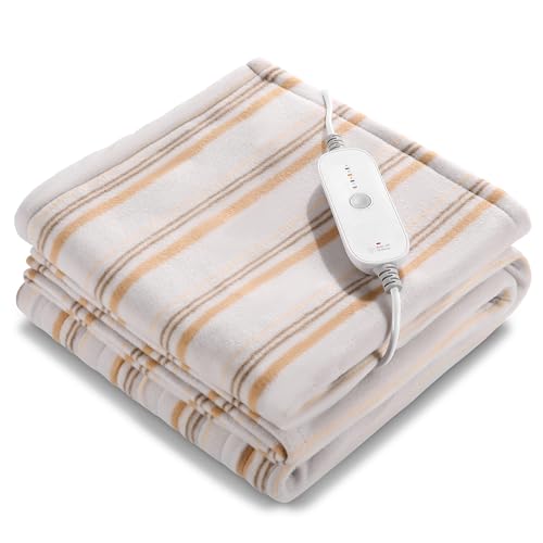 電気毛布 加熱ブランケット 130x160cm 4段階温度調節 10時間自動オフ機能付き 波状キャメル色 オフィス・家庭用