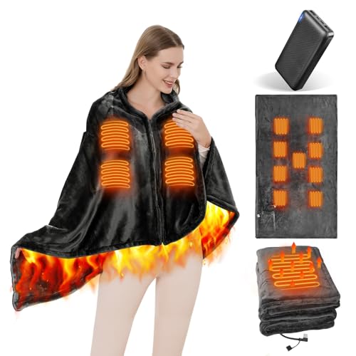 電気毛布 掛け敷き兼用 ひざ掛け毛布 9枚加熱エリア 20000mAh大容量バッテリー付き 150x ...